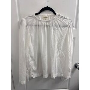 Cloth & Stone Womens White Tencel Lyocell Elastic Neck Long Sleeve Blouse M